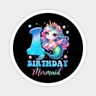 Unicorn Mermaid 1st Birthday 1 Year Old Party Girls B-day Gift For Girls Kids Magnet